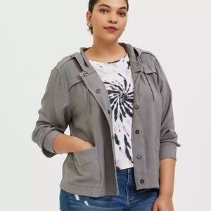 Torrid Grey Twill Hooded Crop Jacket Size 2X